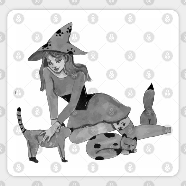 Crazy Cat Witch Sticker by artdamnit